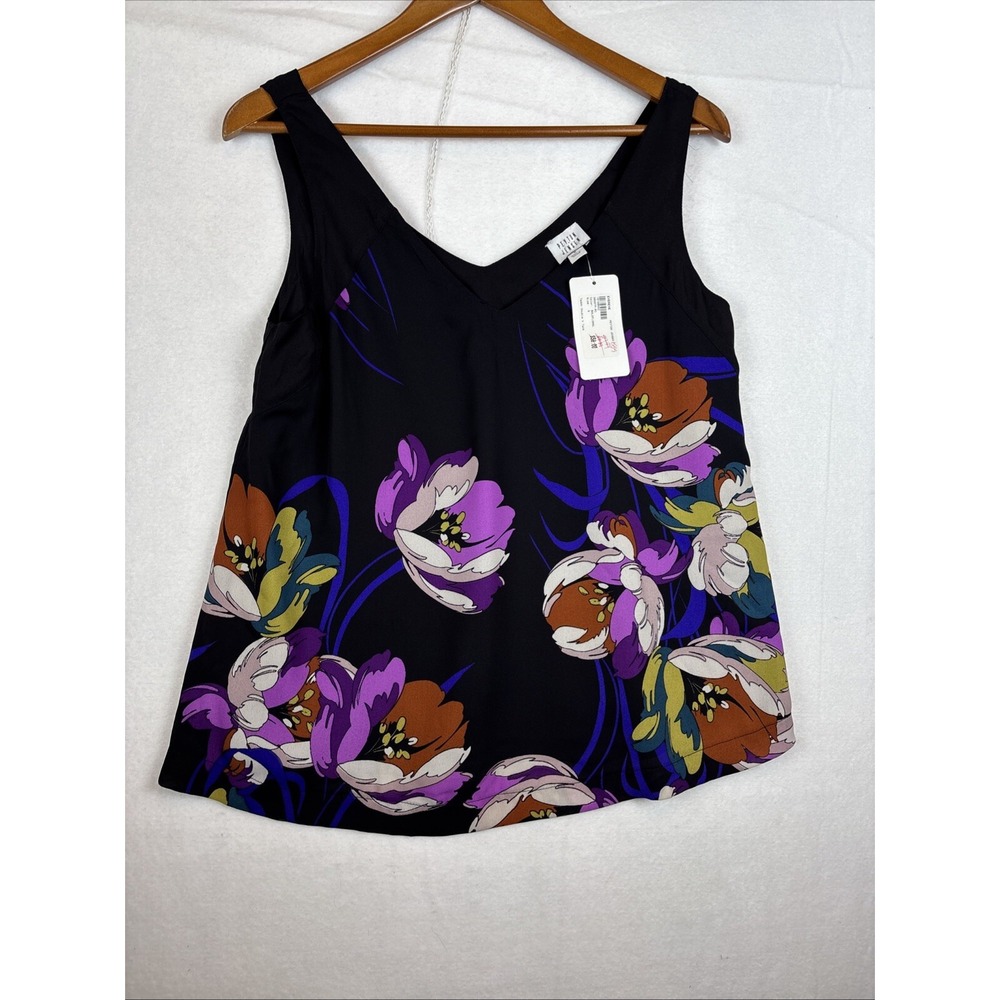 Peyton Jensen Evereve Bold Floral Teddy Double V Tank Sleeveless Top Black S